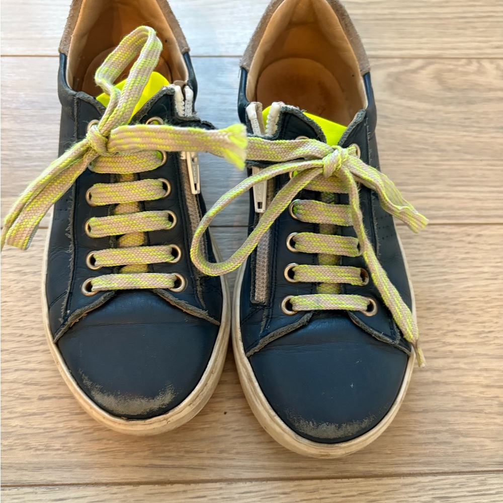 Blue Sneakers with Yellow Laces